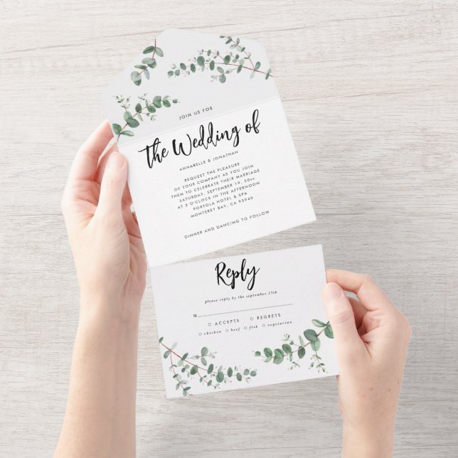 Tout En Un Mariage Budget Eucalyptus invitation botanique + r (Déchirure)