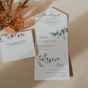 Tout En Un Mariage Eucalyptus botanique moderne invitation + 