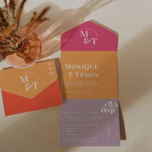 Tout En Un Mariage Rétro des Années Soixante-Dix Invitation