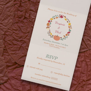 Tout En Un Mariage RSVP Wreath & Fall All In One Invitation