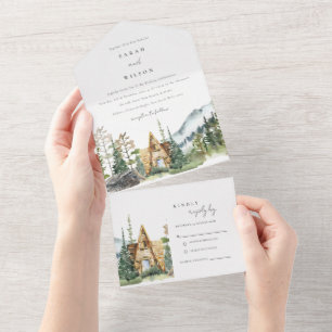 Tout En Un Mountain Pine Forest Cabine de mariage Invitation