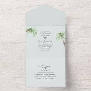 Tout En Un Palm Tropical Pale Seafoam All In One Invitation