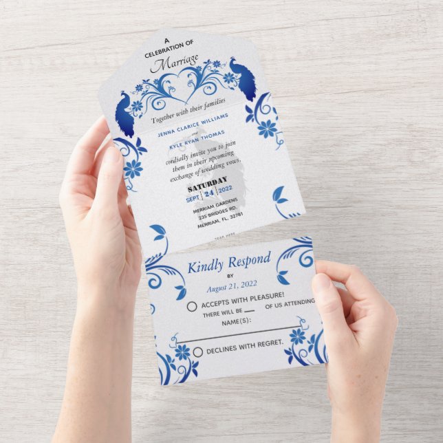 Tout En Un Peacock All in One Wedding Invitation (Déchirure)