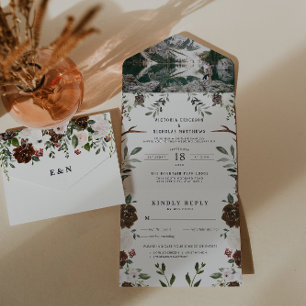 Tout En Un Rustique Floral Boho   Invitation de Mariage Tout-