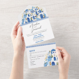 Tout En Un Santorini Grèce Mariage grec Invitation et RSVP