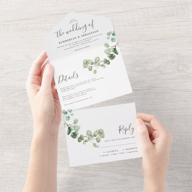 Tout En Un Wedding Eucalyptus botanical invitation elegant (Déchirure)