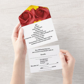 Tout En Un wedding invitation all in one red roses sunflower 