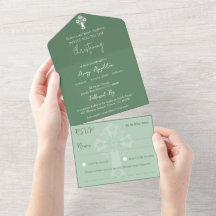 Tout en une invitation Floral Cross Baptism Vert