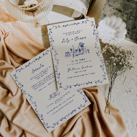 Tout En Une Main Bleue Tirée Faire-part de mariage