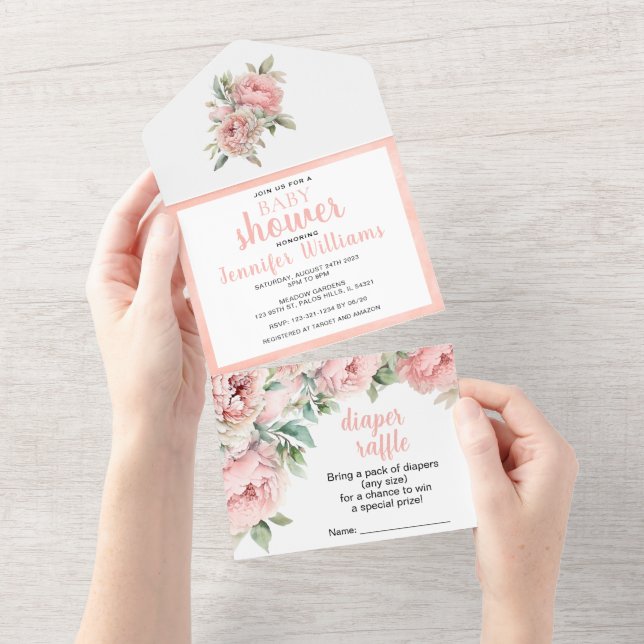 Tout en une pêche péonnière baby shower invitation (Déchirure)