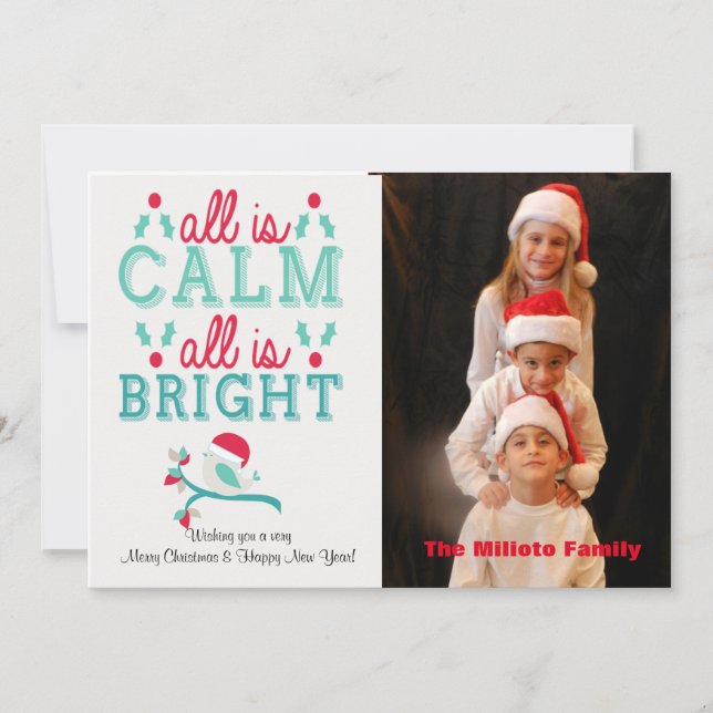 Tout est calme et lumineux avec la carte de Noël (Devant)