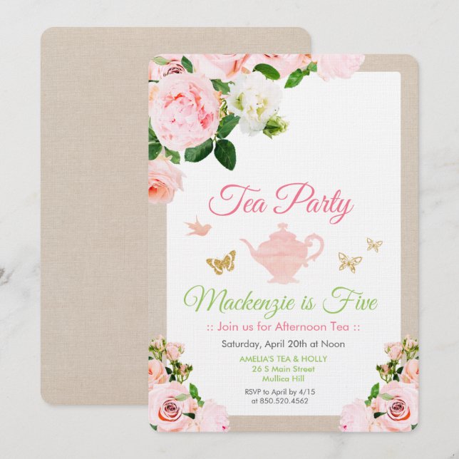 TOUT ÉVÉNEMENT - Floral Tea Party Invitation (Devant / Derrière)