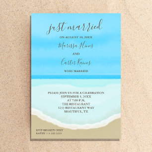 Tout juste mariés Invitation aquarelle plage océan