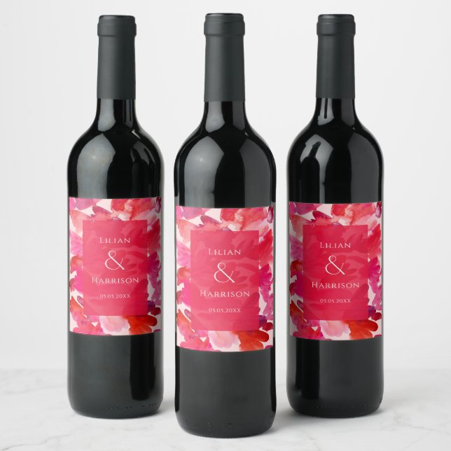 Tout l'amour Aquarelle rose Étiquette vin rouge (Bouteilles)