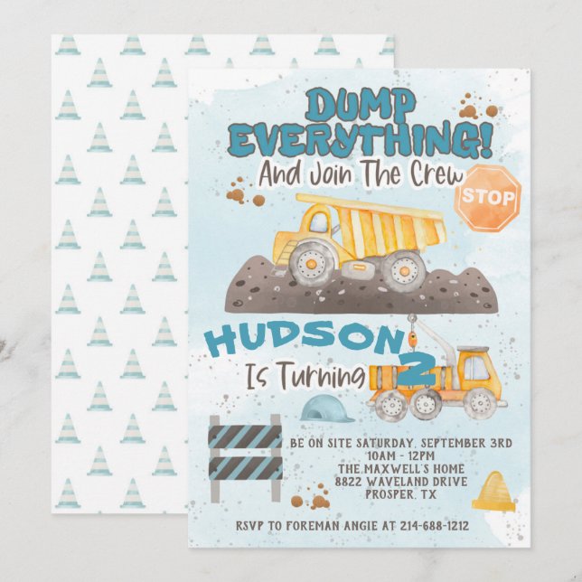 Tout sauter Construction Anniversaire Invitation (Devant / Derrière)