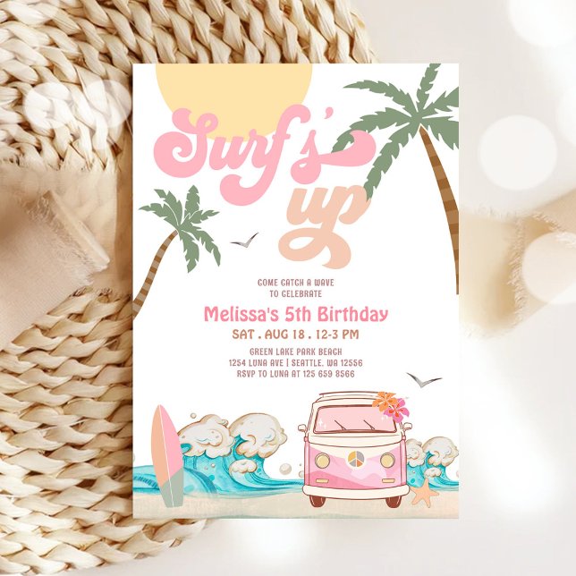 TOUT Surf rose AGE  Invitation surf Anniversaire (Créateur téléchargé)