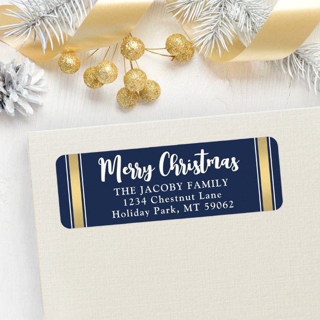 Tout texte Marine Blue & Gold Christmas Adresse de (Créateur téléchargé)