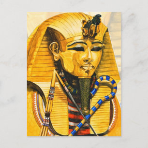 Toutankhamon gold mask watercolor postcard