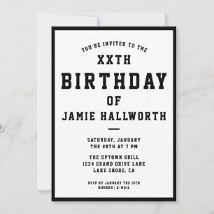 TOUTE Cool Âge Invitation Anniversaire Noir et b