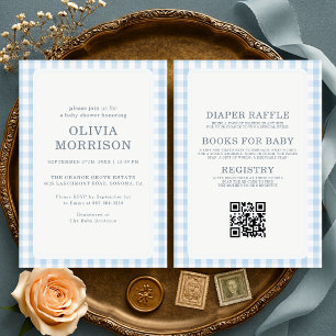 Toute en une Invitation de Baby Shower Bleu Gingha