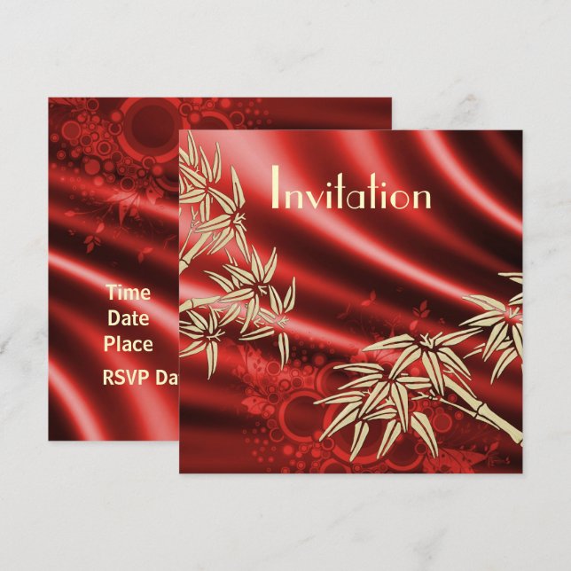 Toutes les Occasions Soie Rouge Bambou Invitation (Devant / Derrière)