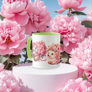  Tow cuteRomantic Floral Hedgehog Duo Illustration Mug