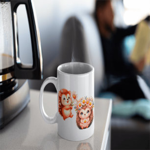  Tow cuteRomantic Floral Hedgehog Duo Illustration Mug