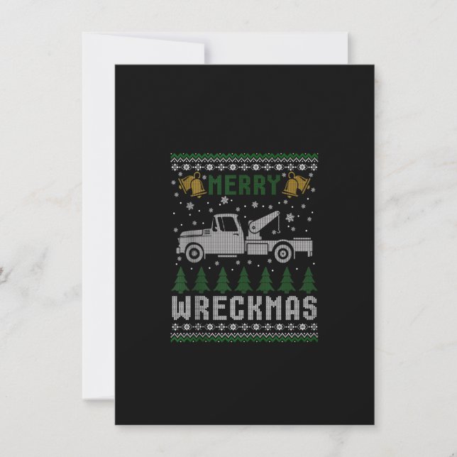 Tow Truck Christmas Merry Wreckmas Ugly Sweater Ta Invitation (Front)