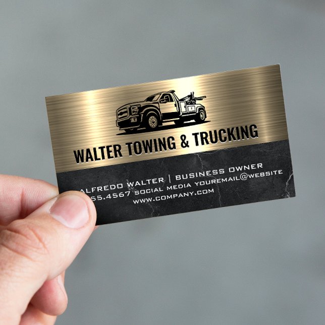 Tow Truck Logo | Metallic Gold Marble Business Card (Creator Uploaded)