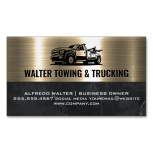 Tow Truck Logo   Metallic Gold Marble Magnetic Business Card