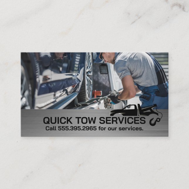 Tow Truck Operator Securing Car Business Card (Front)
