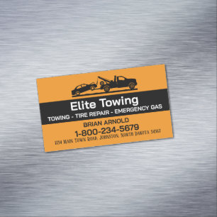 Tow Truck Service orange and black Magnetic Business Card
