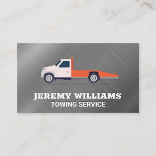 Tow Truck Services   Metallic Brushed Background Business Card