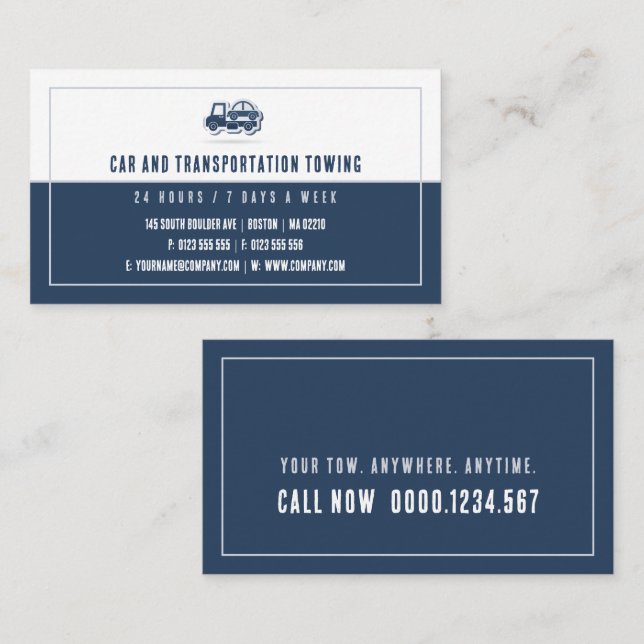 Tow Truck Services | Your tow Anywhere Anytime Business Card (Front/Back)