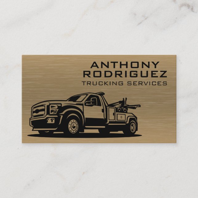 Tow Truck Vehicle | Metallic Background Business Card (Front)