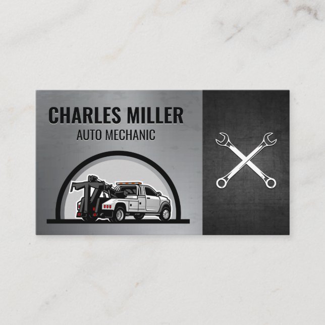 Tow Truck | Wrenches | Auto Services Business Card (Front)