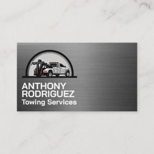 Tow Trucking Business Logo   Metallic Brushed Card