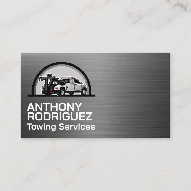 Tow Trucking Business Logo | Metallic Brushed Card (Front)