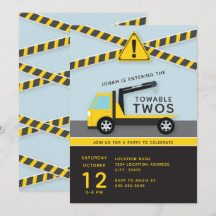 Towable Twos // Construction Second Birthday Invitation