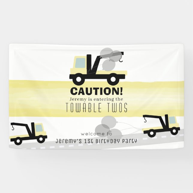 Towable Twos Wrecker 2nd Birthday Banner (Horizontal)