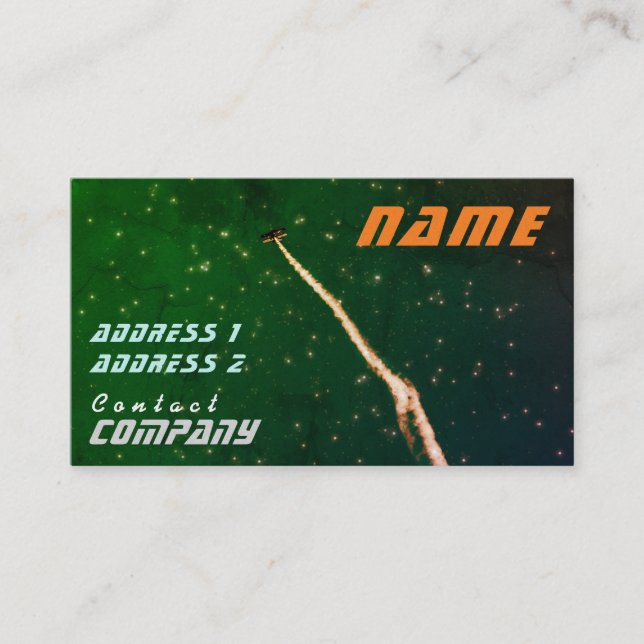 Towards the Stars Biplane Green Space Contrail Business Card (Front)