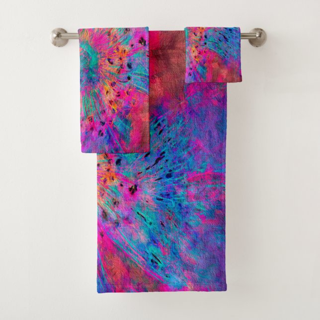 Towel Set Abstract Floral. in Blue & Pink (Insitu)