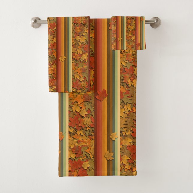 Towel Set - Autumn Leaves and Stripes (Insitu)