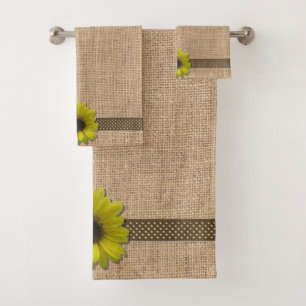 Towel Set - Burlap and Rain-Drenched Sunflower