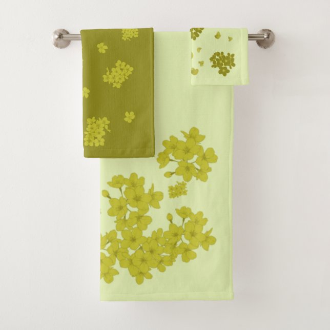 Towel Set Chartreuse olive lime gold floral  (Insitu)