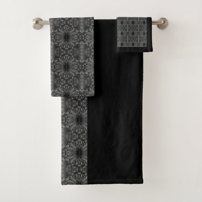 Towel Set - Chrysanthemum Grey Kaleidoscopic (Insitu)