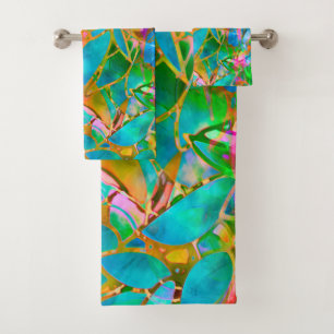 Towel Set Floral Abstract Stained Glass