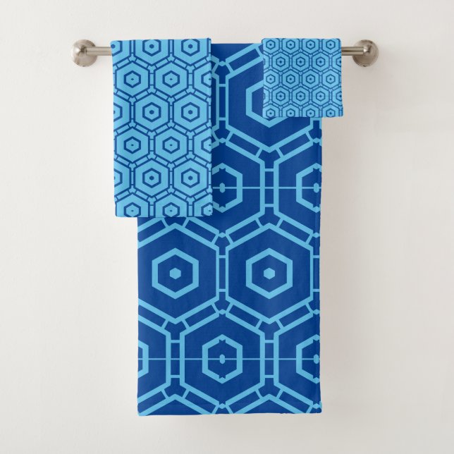 Towel Set - Hexagon Pattern in Blues (Insitu)