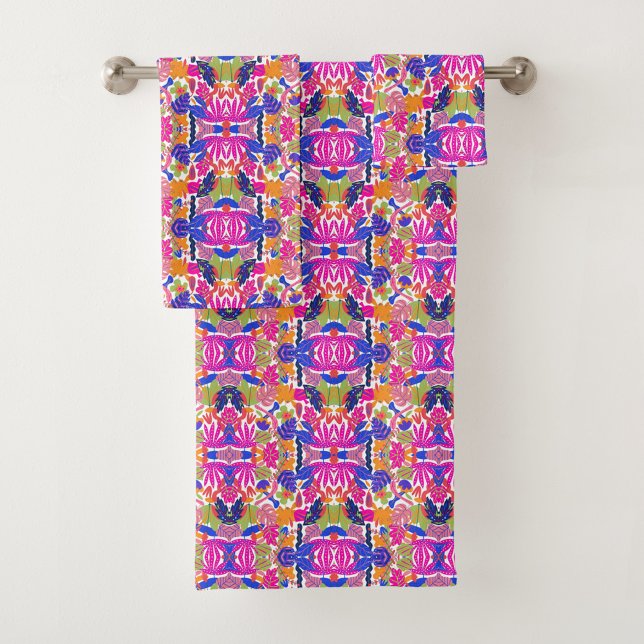 Towel set with vibrant, colorful geometric floral  (Creator Uploaded)