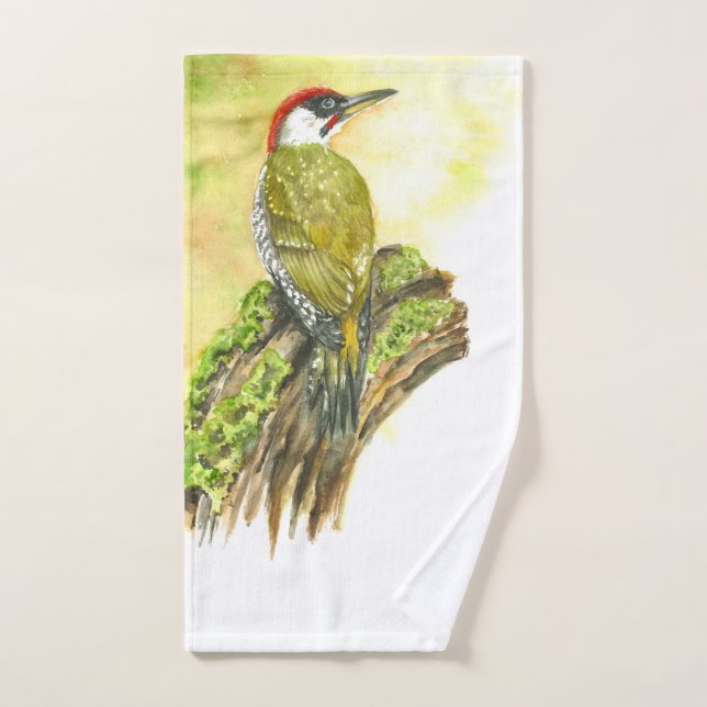 Towel with Watercolor Green Woodpecker (Hand Towel)